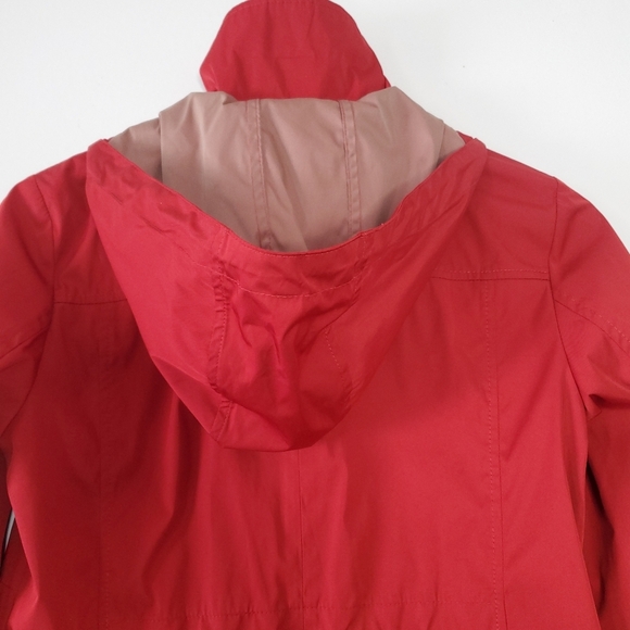 Cole Haan Packable Hooded Rain Jacket Women Red XS Back Bow Long Coat Valentines - Picture 12 of 15